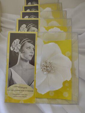 Fantasy Bloom Hair Accessories-X5 Pieces- White Satin & Pearl Center w/Pin NIB